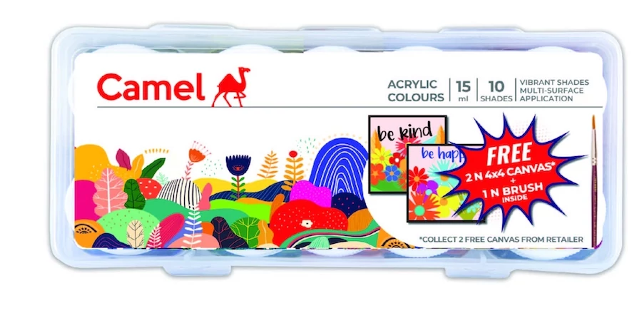 Akrilfesték szett 12x15ml ecsettel és 2 képpel Camlin